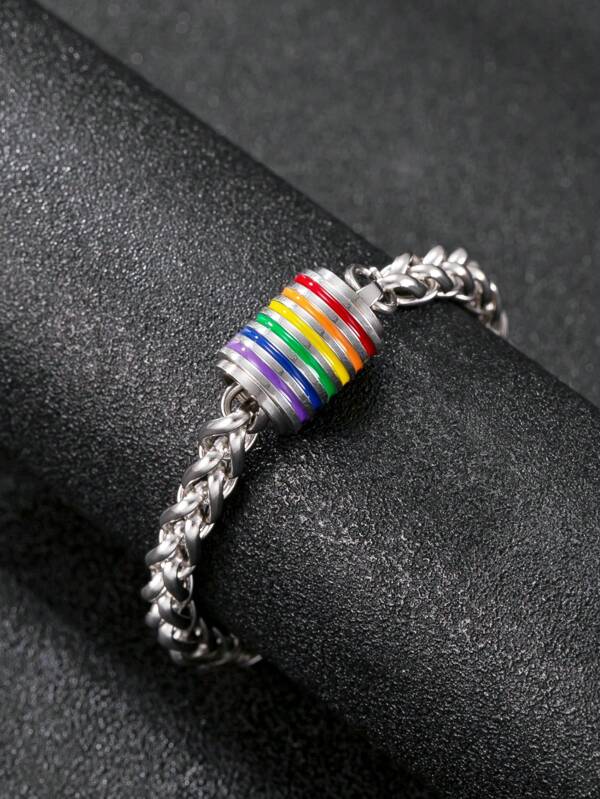 Pulsera de acero inoxidable para hombre con dije del arcoíris, joya de orgullo LGBTQ+, regalo de estilo de moda para el Mes del Orgullo