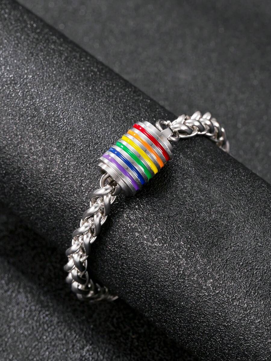 男士不锈钢手链，彩虹吊坠，LGBTQ+饰品，骄傲月礼物，时尚设计 - 彩色 - 查看 1
