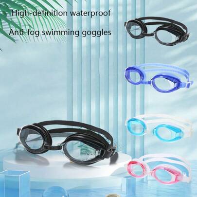 QILANG Un par de gafas de natación, esencial para el entrenamiento práctico, con colores simples y tapones para los oídos a juego, correa elástica de silicona, gafas impermeables para hombres y mujeres, sin fugas
