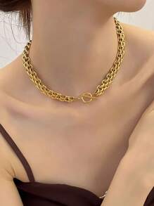 Tkool 1pc Fashion Exaggerated Metal Style Stainless Steel Necklace With OT Clasp, Stylish Accessory For Party & Daily Wear, Gift
