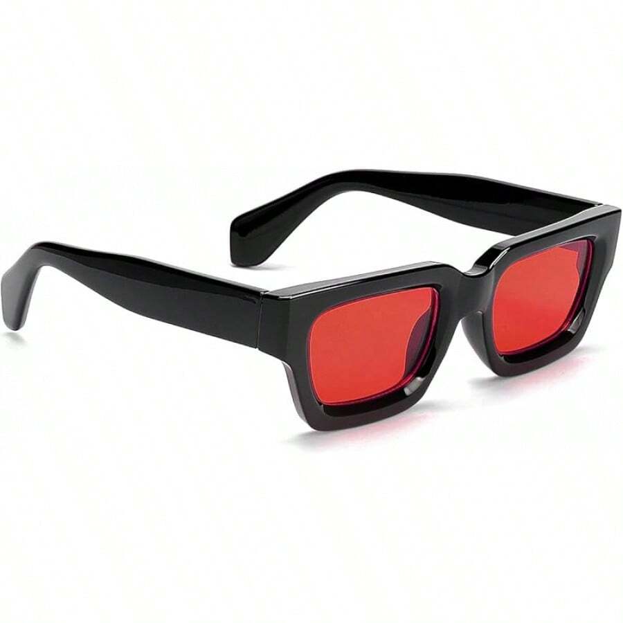 Square Men Women Fashion Thick Rectangle Glasses Shades Designer Style - Red - View 1