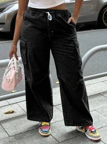 Plus Size Women's Pocketed Loose Straight Leg Jeans