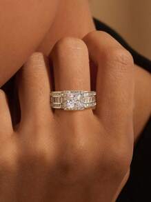 1pc Sparkling Square Zirconia Ring Ladies Jewelry For Women 925 Sterling Silver Single Ring Fine Jewelry For Girls Birthday Prom Party Gifts
