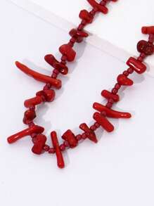 1pc Boho Tropical Island Irregular Red Coral Beaded Sailor Buckle Necklace For Charm Women's Vacation Beach Jewelry Accessories