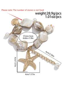 Bohemian Style Vintage Ocean Element Luxury Beaded Necklace And Bracelet Set, Metal Starfish Pendant Faux Pearl Collarbone Necklace For Women, Daily Wear And Beach Vacation Decoration, Gift Jewelry Set. Shell Shape Pattern Color Random.