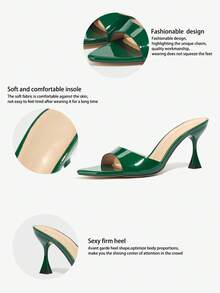 春夏女士高跟穆勒鞋，时尚尖头缎面套脚鞋，优雅闪亮镜面鞋面，适合派对、夜生活、户外活动，绿色 - 墨綠色 - 查看 5