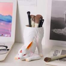 1pc Minimalist Creative Pen Holder For Office Desk Vanity Makeup Brush Organizer Modern Desk Decor Storage Container Cute Aesthetic Gift For Friends Students Family Home Room - White - View 4
