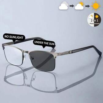 1 件/2 件男士商务半无框变色眼镜，适合驾驶、户外、日常工作、阅读