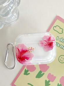 Fresh Sweet Pattern Realistic Hibiscus Flower Transparent Earphone Case, Including 1 Earphone Case Buckle, Compatible With AirPods Case, Headphones, AirPods Pro (2nd Gen), AirPods 3, AirPods Pro, AirPods 1/2, AirPods 4