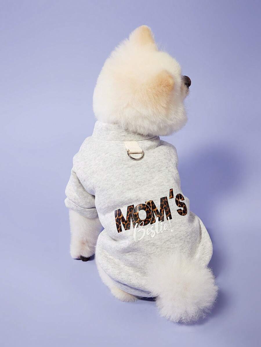 PETSIN 1pc Pet Clothes Dog Cat Apparel Small Puppy Autumn/Winter Hoodie - "Mom's Best Friend" Light Grey Zip-Up Hoodie