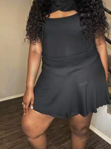 Truni Plus Size Asymmetrical High Waisted Flared Skirt