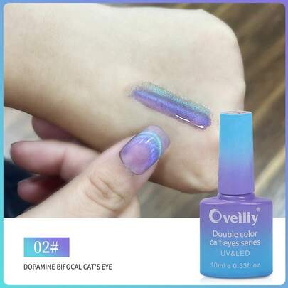 Oveiliy 12ml Popular Pink Satin Cat's Eye Gel Nail Polish Transparent Nude Pink Two-Color Glass Bead Cat's Eye Crystal Glue Popular Nail Salon Home Salon Exclusive Autumn And Winter Popular Blue Glass Bead Cat's Eye Gel Nail Polish 2025 New Simple High-End Nail Polish Nail Products