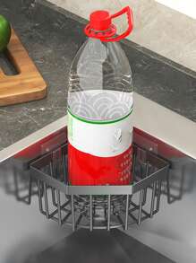 1 pezzo Portasponge per lavello senza foratura, a forma di triangolo, grigio/nero, cestino portaoggetti per angolo del lavello da cucina, mensola senza foratura per bagno, ideale per il ritorno a scuola