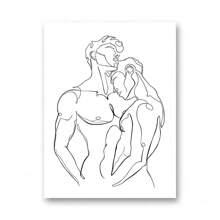 1pc/3PCS Wall Arts Posters Optional Frame Modern Wall Art Canvas Painting Bedroom Home Decoration Gay Gift Poster Men Kiss Embrace Love Prints Abstract Lines Simple