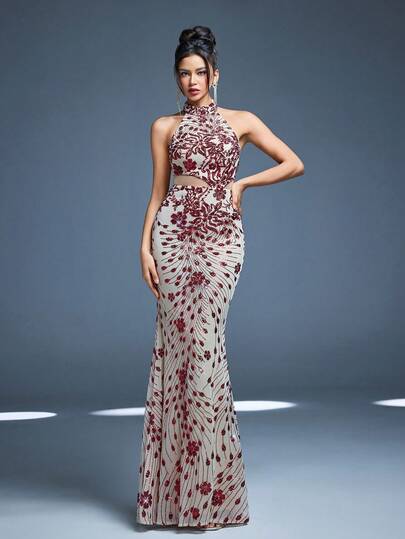 Mgiacy, Neuankömmling, Trägerhalsausschnitt, Pailletten, hochwertig, Abendkleid, transparent, figurbetonter Hüftbereich, Meerjungfrauensaum Kleid, für Dinner Party