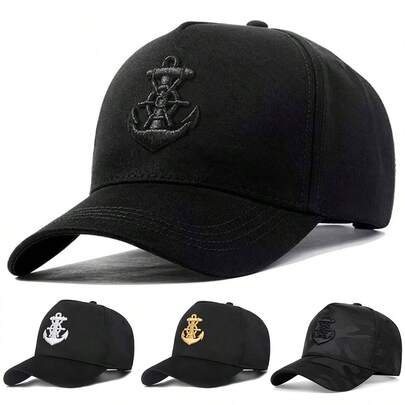 1顶男士锚形刺绣棒球帽，可调节户外防晒休闲帽，适合春季、秋季、旅行、海滩派对