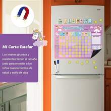 Tabla de Recompensas para Niños en Español, Pizarron Planeador Semanal Magnetico Inspira el Buen Comportamiento, Calendario Educativo para Refrigerador, con 30 Tareas y 70 Estrellas (Dinosaurios) - Unicornio - Ver 4