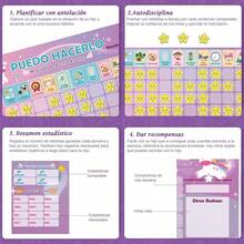 Tabla de Recompensas para Niños en Español, Pizarron Planeador Semanal Magnetico Inspira el Buen Comportamiento, Calendario Educativo para Refrigerador, con 30 Tareas y 70 Estrellas (Dinosaurios) - Unicornio - Ver 10