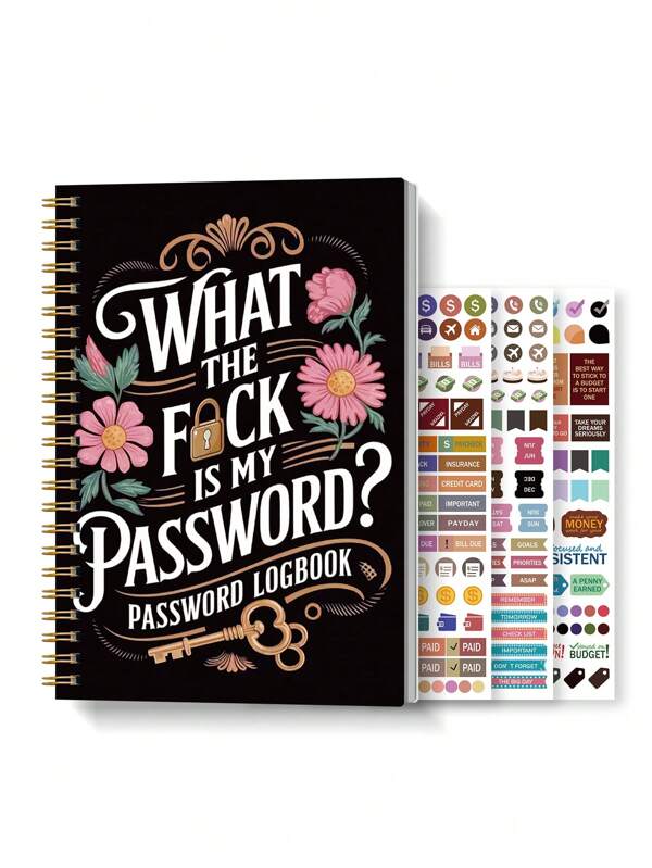BUBU 1 Password Book English Address Book Phone Book Multi-Function Notebook Hardbound Business Office Notebook With Wrist Strap, Hardbound Password Book, 8.5 * 5.5 Inch Password Storage Device, For Internet Login, Website, User Name, Password,Back To School Supplies