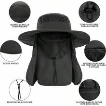 Sombrero de Pesca Protección, UPF50+ Sombrero para el Sol para Hombre y Mujer, Gorro Pescador con Cortinas para Cara y Cuello, Plegable y Impermeable, para Senderismo, Camping, Playa, Jardín Unisex - Negro - Ver 4