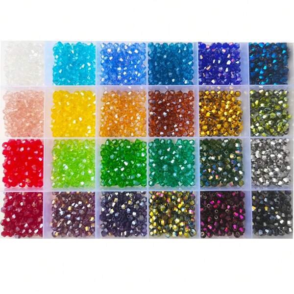 4mm/0.157in Glass Beads For Jewelry Making Kits 15/20/24Grids Glass Faceted Beads,Loose DIY Kits Craft Bicone Glass Beads Handmade Accessories