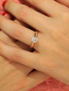 1 pieza Anillo de diamante Moissanite redondo clásico de 6 garras de plata esterlina S925, 1 quilate, joyería de boda, compromiso, aniversario y fiesta para mujer, regalo del Día de San Valentín - Dorado - Ver 3