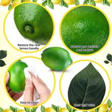 12 Pcs Fake Lemon Limes Artificial Fruits Yellow Green Faux Lemon Limes Mix Set With 10 Pcs Leaves 1 Pc Woven Basket Lifelike Fake Fruits Decor For Kitchen Party Table Photo Prop Home