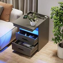 Nightstand With Gun Drawer Charging Bedside Table With USB TypeC Port LED Night Stand With Human Sensor Light Modern End Table With Drawers For Bedroom Office Grey - 灰色 - 查看 6