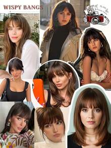 齐刘海直刘海夹式接发刘海两边分层长直侧刘海黑棕色假发女士 1 件