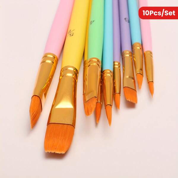 10pcs/Set Multi-Colorful Watercolor Paint Brush Pen, Wooden Handle-For DIY Oil, Acrylic Painting-Art Supplies For Halloween, Christmas,Thanksgiving Gift