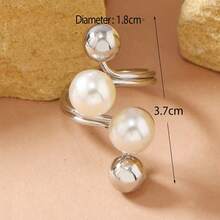 1pc Fashionable Exaggerated Adjustable Pearl & Diamond Flower Ring - WR936 White - View 3
