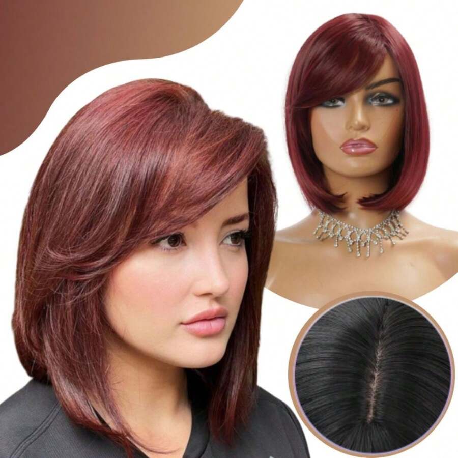 Short Long Bob Wig 40cm - Modern Cut, High Quality Fiber | Yan Hair - 紅木色 - 查看 1