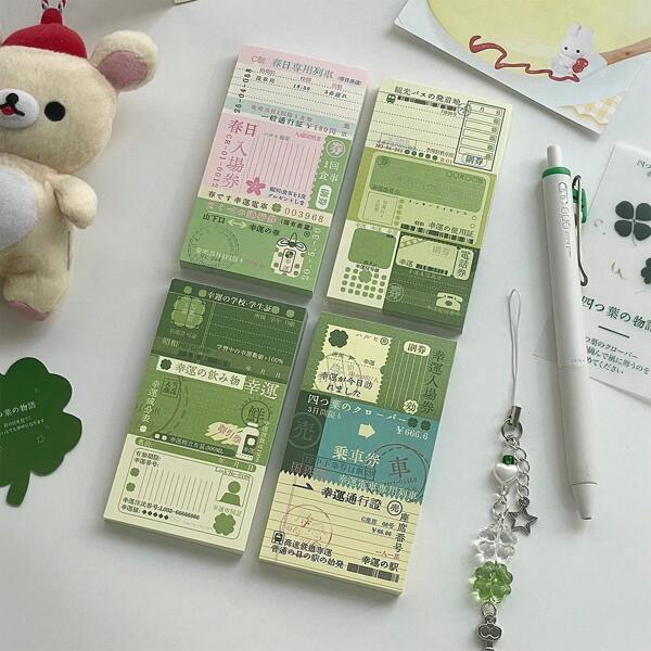 Bloco de Notas com Trevo de Quatro Folhas da Sorte, Ingresso, Mini Bloco de Anotações, Material DIY para Scrapbooking, Suprimentos Escolares, Volta às Aulas