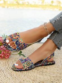Black Elegant Women's Casual Slippers, Fashion Bohemian Style Beach Sandals, Flat Non-Slip Durable Comfortable