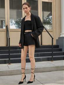 Zapatos de tacón alto con diseño de pierna atada, sexy, de color negro, con tiras, para mujer - Regalo de Navidad de invierno - Negro - Ver 2