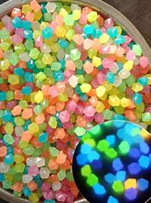300pcs 9*13mm Small Diamond Shaped Glow Stones, Luminous Plastic Pebbles For Garden, Fish Tank