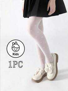 Girls Leggings, Kids Skinny Pants, Infant Tights, White, Solid Color, Children Dance Pants, Footless Mesh Leggings, Cartoon Heart Pattern, Jacquard Thin Fabric, High Stretch Footless Mesh Tights, Suitable For Daily, Collegiate Cute Style Dance Pants, Spring Summer All Season Regular Footless Pants, Suitable For Student Daily Gatherings, Can Be Paired With Skirts, Shorts, Shoes, Back To School Skinny Pants