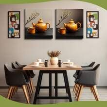 Zwei Stücke mittelalterliche moderne Holzwandkunst - geometrische abstrakte Paneele in Cyan, Orange, Blau und Braun, geeignet für Wohnzimmerdekoration, elegante Innenraum-Wandverzierung, perfekt für Zuhause oder Büro, Innenraum-Verzierung | Wandkunst-Präsentation | strukturierte Holzfurnier