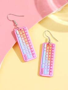 1 Pair Pink Cartoon Funny Creative Cute Shiny Keyboard Stud Earrings, Party Jewelry For Women - Multicolor - View 3