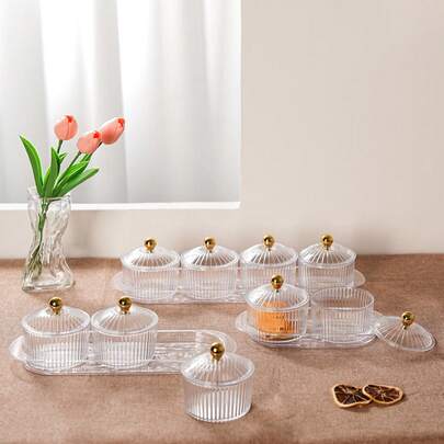 Bộ 1 đĩa tròn trong suốt/màu be, đĩa đựng đồ ăn vặt, kẹo, các loại hạt, bộ đĩa đựng thực phẩm cao cấp cho dịp lễ.