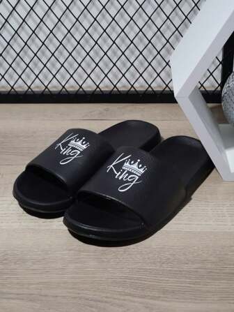 Men's Fashion Slippers, EVA Breathable Slides With Letter Print, Suitable For Indoor & Outdoor Wear, Unisex Streetwear Style