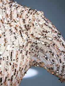 Mgiacy New Arrival High Neck Halter Fancy Evening Gown Dress Sequin Bow High Slit Satin A-Line Dress - Black - View 7