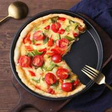 6-10inch Black Carbon Steel Circular Pizza Baking Tray Anti Stick Cake Baking Pan Microwave Oven Baking Tray Pie Tray Cookie Trays For Kitchen Restaurant