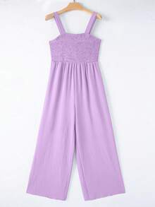 Acelitt Bộ jumpsuit nữ màu trơn cổ vuông xếp ly phối túi dáng rộng ống rộng không tay, thích hợp cho kỳ nghỉ hè, kiểu dáng thanh lịch. - Màu tím hoa cà - Xem 7