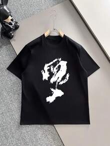 Playera estampada con arte de pincel – Estilo artístico - Negro - Ver 1
