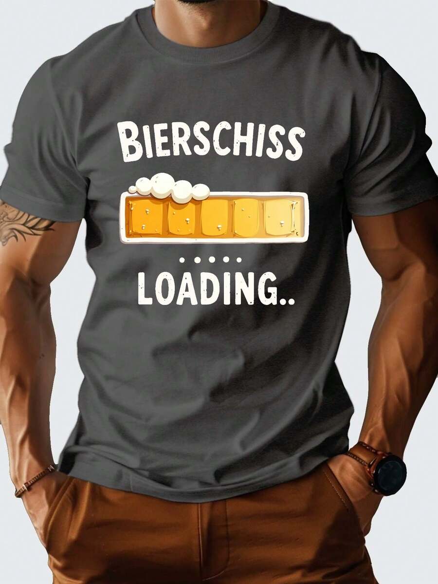 German BIERSCHISS Beer Loading Bar 180g Pure Cotton Men's Tshirt Comfort Fit - Dark Grey - View 1