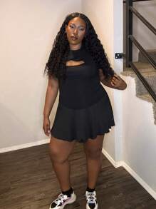 Truni Plus Size Asymmetrical High Waisted Flared Skirt