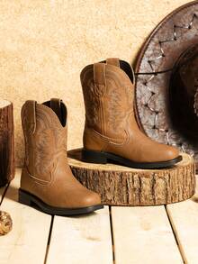 Botas de Cowboy para Niños Pequeños y Niñas, Botas de Cabalgata de Occidente con Punta Cuadrada para el Tobillo Medio - Marrón - Ver 5