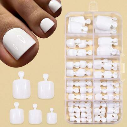 120Pcs Solid Color White Short Nail Art Fake False Toenails Press On Toe Nails Supplier Nail Supplies Nails