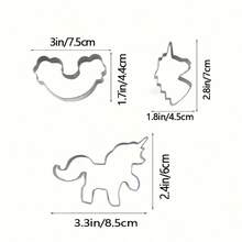 Set de 3 piezas, cortadores de galletas con forma de unicornio, cortapastas, moldes para galletas, utensilios de repostería, accesorios de cocina - Plateado - Ver 6